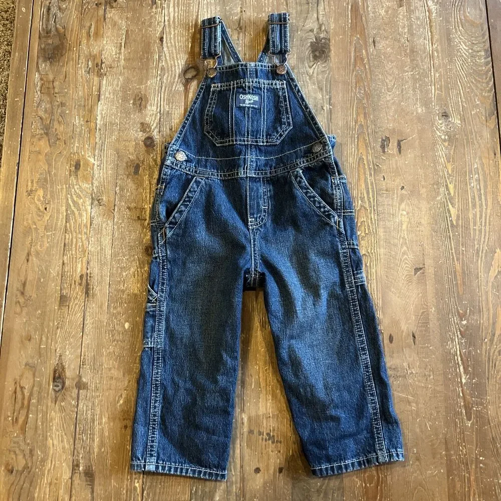 OshKosh B'gosh Blue Jean Denim Vestbak Bib Overalls Size 18 Months Toddler EUC